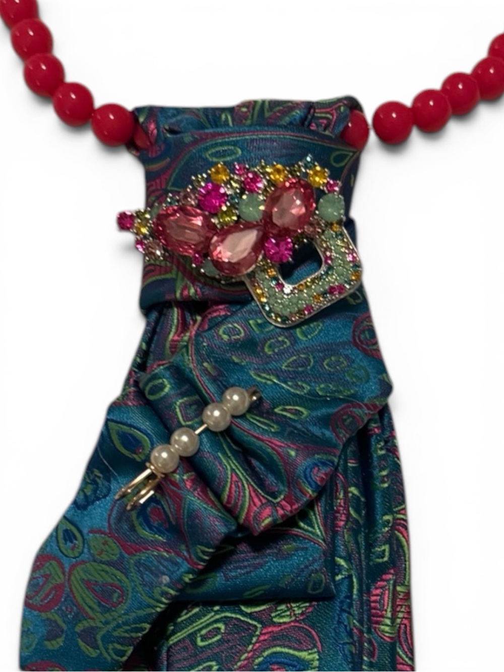 Unique Fashion Accessory  Tie Necklace | Pearl Statement Necklace | Wearable Art